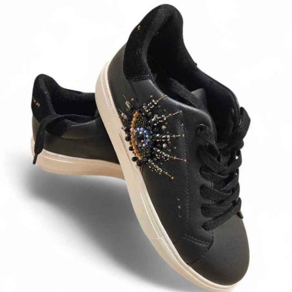 Kurt Geiger London Laney Eye Black Beaded Embellished Women's Sneakers